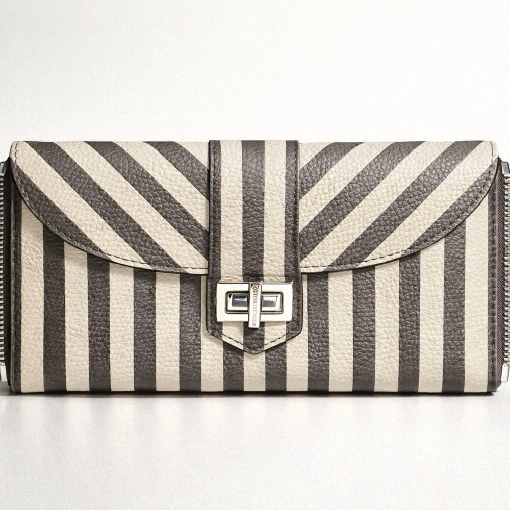 Henri Bendel Chocolate and Ivory Striped Wallet on a Chain - Picture 2 of 3